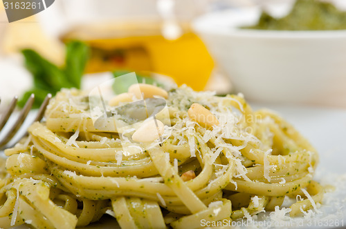 Image of Italian traditional basil pesto pasta ingredients