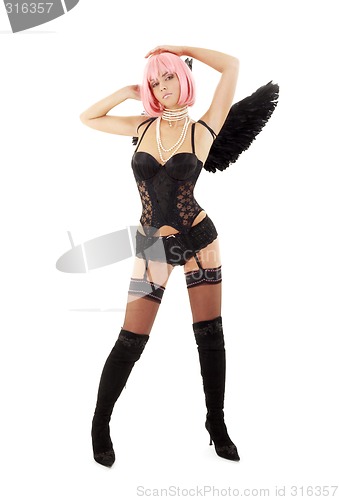 Image of dancing black lingerie angel with pink hair