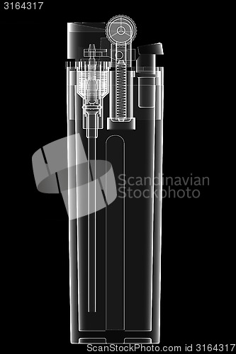 Image of X-ray view of lighter isolated on black background