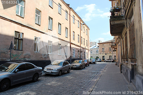 Image of street in Lvov with parked cars