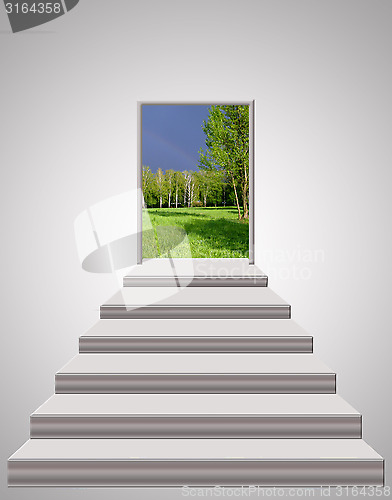 Image of stairs leading to the door with thunder