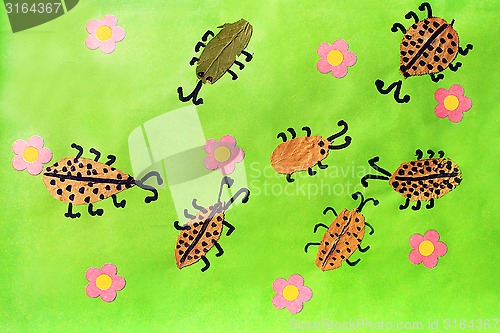 Image of Children's odd with beetles with pink flowers