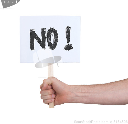 Image of Hand holding sign, isolated on white