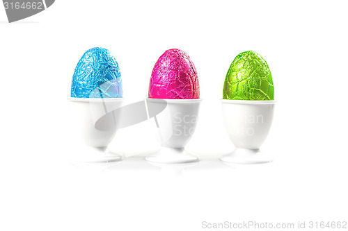 Image of Easter chocolate eggs on a row