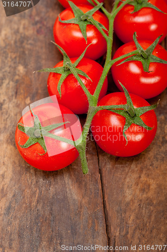 Image of fresh cherry tomatoes on a cluster