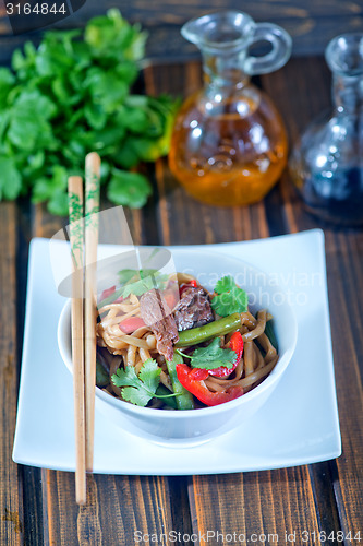 Image of noodles with meat