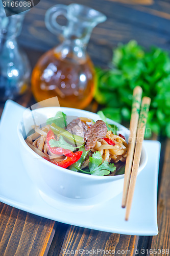 Image of noodles with meat