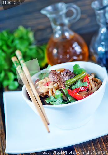 Image of noodles with meat