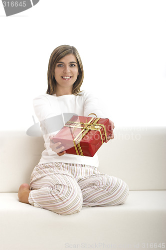 Image of Happy woman with gifts