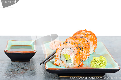 Image of California maki sushi rolls on the table