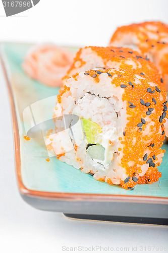 Image of California maki sushi with masago and ginger