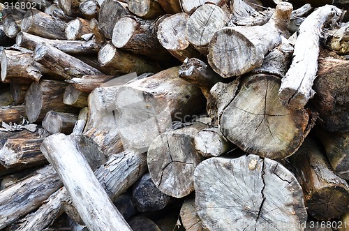 Image of Dry chopped firewood logs stacked up in a pile
