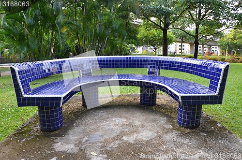 Image of A bench over beautiful outdoor landscape