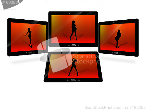Image of tablets with red image of dancing woman isolated 