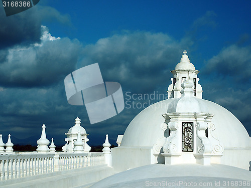Image of white washed roof top Cathedral of Leon Nicaragua Central Americ