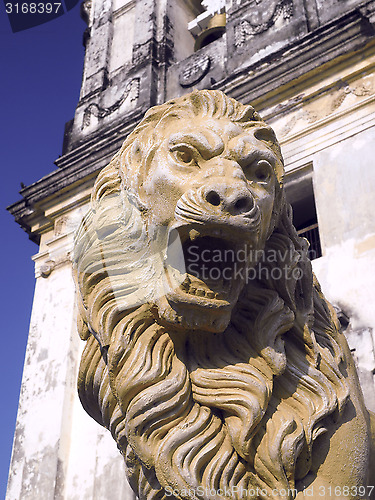 Image of statue Lion Cathedral of Leon Nicaragua Central America      