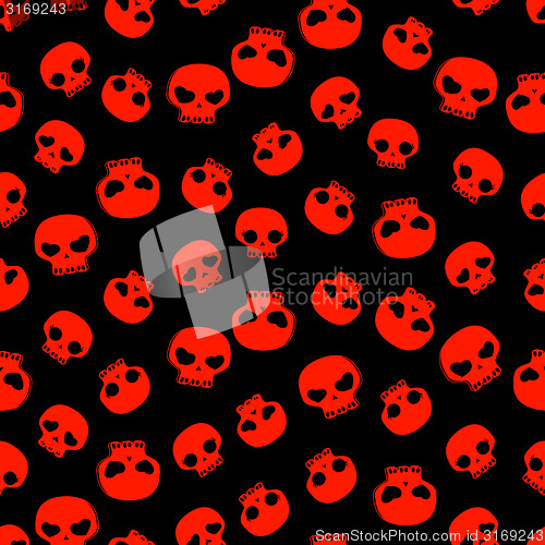 Image of  red skulls on black background, seamless pattern