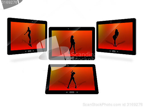 Image of tablets with red image of dancing woman isolated