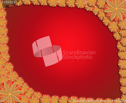 Image of frame from flowers on red sparkling background