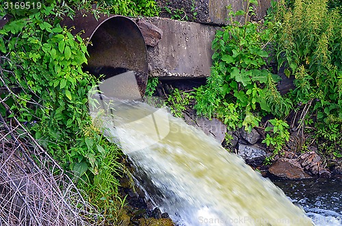 Image of Discharge of water from the pipe in the river