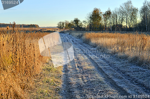 Image of Rural landscape with autumn frost