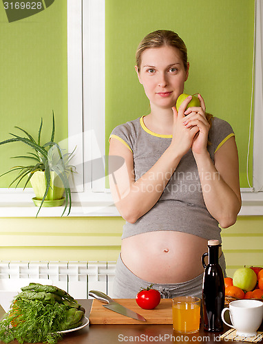 Image of Pregnant woman on kitchen cooking