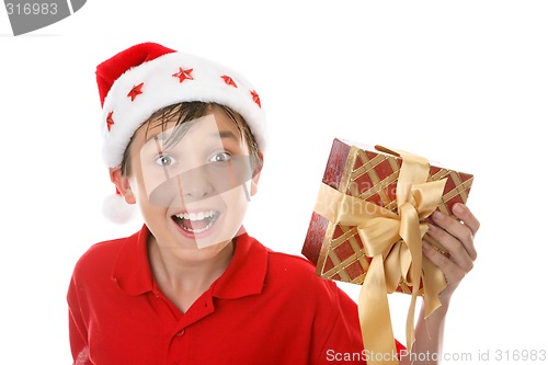 Image of Exuberant child with Christmas gift