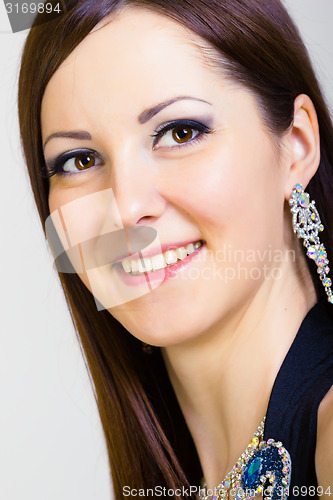 Image of portrait of smiling girl dancer. studio