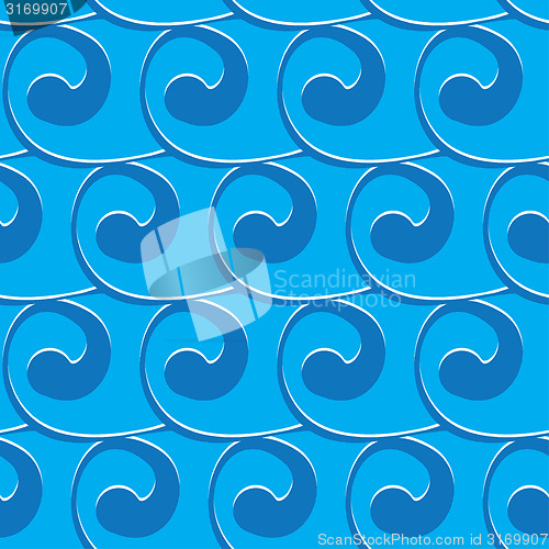 Image of Vector seamless light blue background with blue swirls. waves