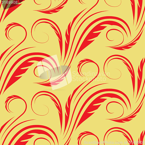 Image of Vector seamless yellow background with red floral pattern
