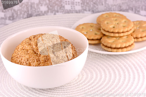 Image of sweet cake on white plate