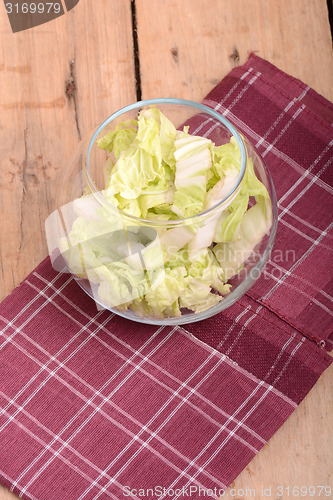 Image of Cabbage chopped in glass bowl