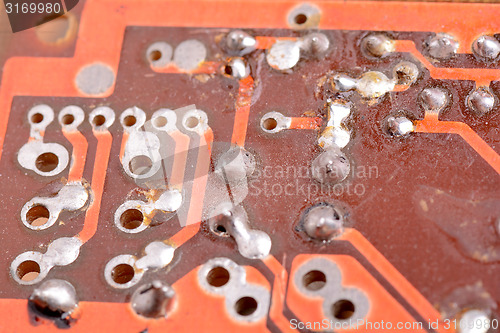 Image of Close up of old computer circuit board