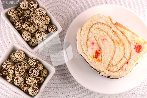 Image of sweet cake on white plate