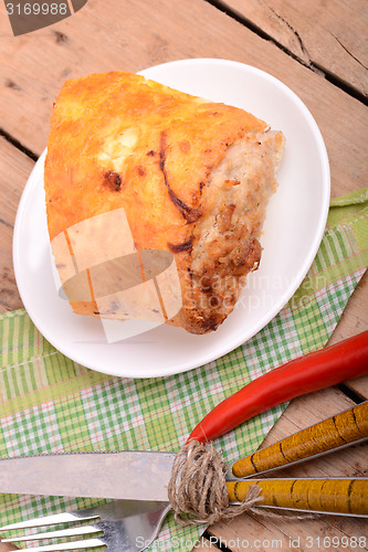 Image of Fresh meat chop on white bowl