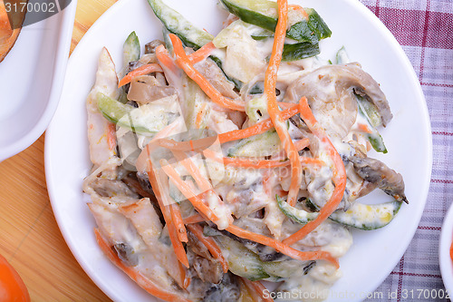 Image of tasty salad on white plate