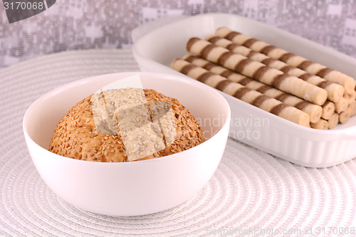 Image of sweet cake on white plate