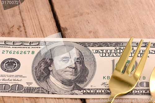 Image of american money on wooden plate