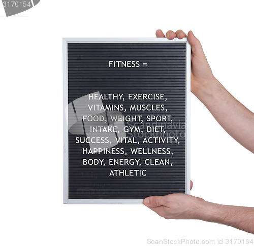Image of Fitness concept in plastic letters on very old menu board