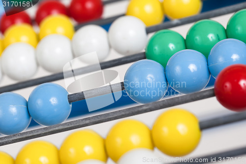 Image of Close up of an old colorful abacus, selective focus