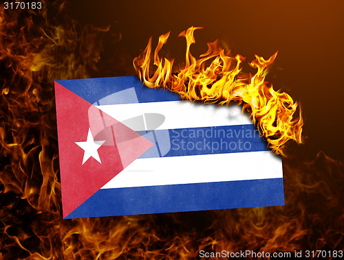 Image of Flag burning - Cuba