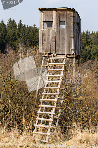 Image of Wooden Hunters High Seat, hunting tower