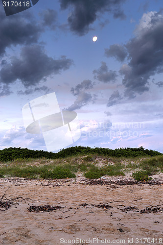 Image of Moon over sand dunes at Bonna Point