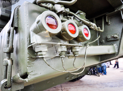 Image of rear lights on military truck closeup