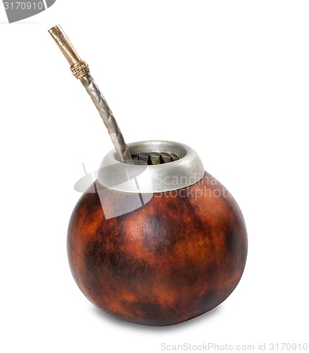 Image of Calabash with bombilla on white background