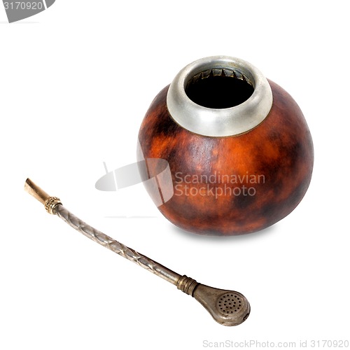 Image of Calabash and bombilla on white background