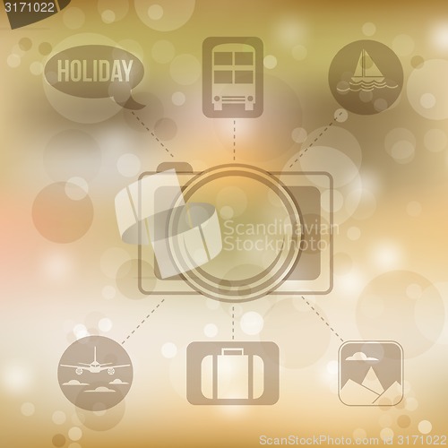 Image of Set of flat design concept icons for holiday and travel on blurr