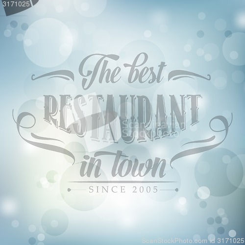 Image of retro restaurant poster on blue blurred background