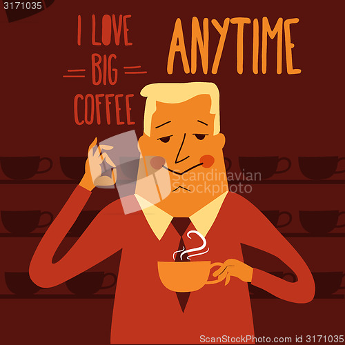 Image of Coffee break, businessman drinking  coffee
