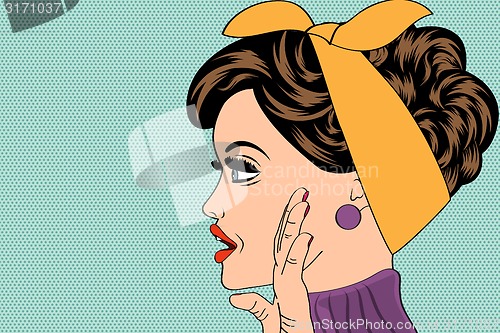 Image of pop art cute retro woman in comics style 